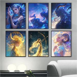 Nouveau douze Constellations fini <span class=keywords><strong>affiche</strong></span> dessin animé Animation ciel étoilé peinture décorative moderne - Product Image 2