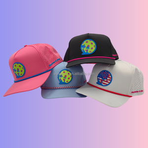 Casquette de golf OEM 5 panneaux imperméable avec <span class=keywords><strong>patch</strong></span> en <span class=keywords><strong>cuir</strong></span> personnalisé, logo brodé 3D, perforations et fermeture snapback, avec cordon, style casquette de baseball - Product Image 6