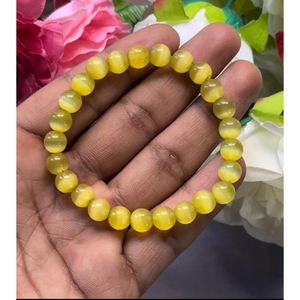 Yellow selenite <b>Bracelet</b>: Round <b>Gemstone</b> Beads, Stretch <b>Bracelet</b> Unisex Classic Style Certified Anniversary Gift - Product Image 2
