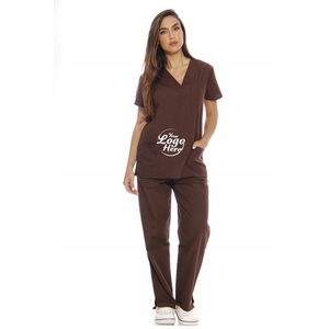 Conjuntos de Uniformes Médicos de Moda para Mujer con Seis Bolsillos (Cuello en V y Pantalón Cargo) de Pierna Recta - Product Image 1