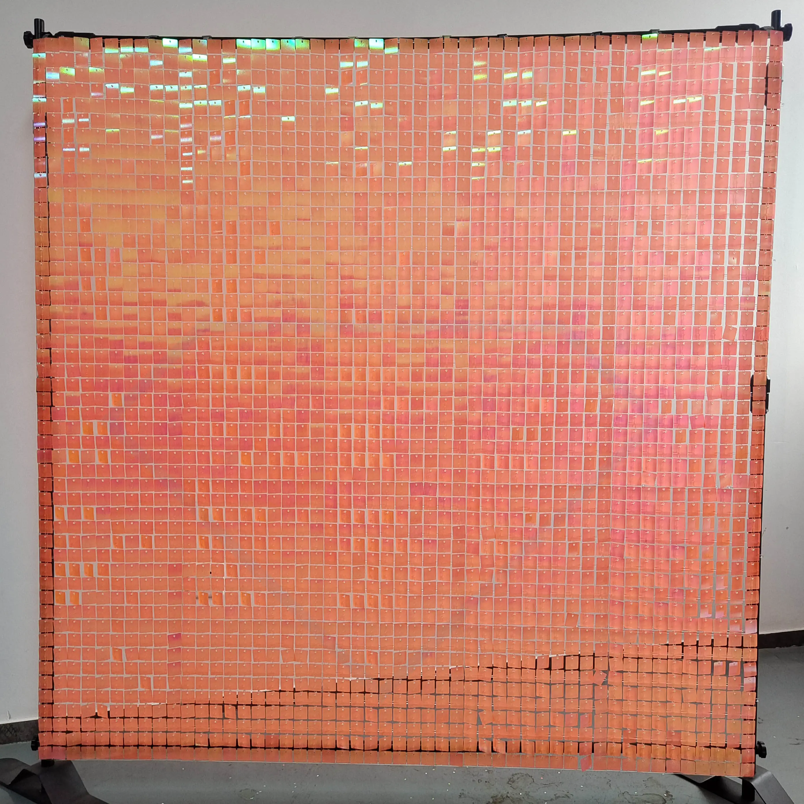 2023 NeonPink Color 4D Sequence Clear Grid Transparent Back Shimmer Wall Backdrop For Birthday Wedding