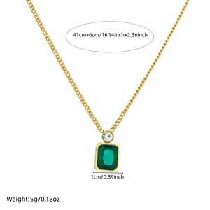 <strong>Wholesale</strong> 18K Gold Plated Stainless Steel Geometric Square Pendant Necklace Lab Grown Emerald CZ <strong>Fashion</strong> <strong>Jewelry</strong> - Product Image 6
