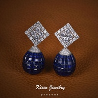 Boucles d'oreilles pendantes en micro-pavé de saphir avec sertissage invisible, forme de boule classique pour femmes - Bijoux de fête et cadeaux