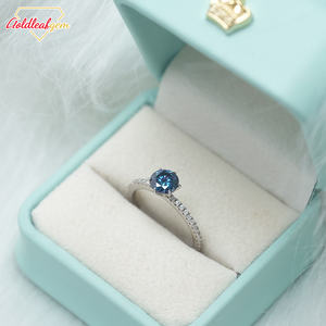 Anillo de Joyería Colorido con Hoja de Oro, Plata S925, Moissanita Azul, Corte Redondo, 1ct 2ct 3ct, D VVS - Product Image 3