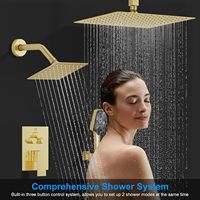 Ensemble de robinetterie de douche 12 pouces, système de pluie à montage au plafond, 2 douches pluie carrées, kit multifonctionnel avec douchette à bouton-poussoir