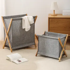 Collapsible Laundry Hamper Bamboo Foldable Laundry Basket With Lid And Handles For Clothes Storage