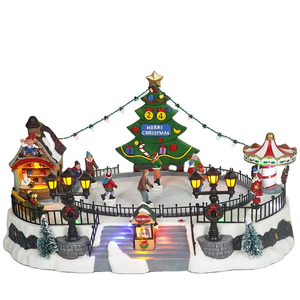 Maisons de Village de Noël Lumineuses à LED en Plastique pour Patinoire Musicale – Vente en Gros de Décorations de Fêtes - Product Image 1