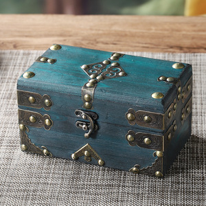 Boîte de rangement en bois rétro, vert émeraude, avec couvercle rabattable, boîte à bijoux, style vintage décoratif - Product Image 4