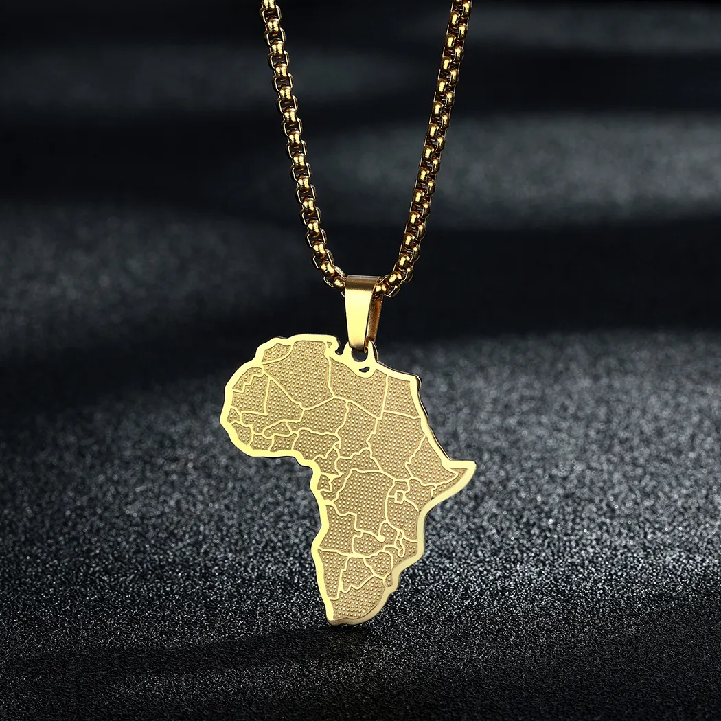 Pendentif avec carte de l'afrique et américain, collier en acier inoxydable, pendentif personnalisable, pour hommes et femmes