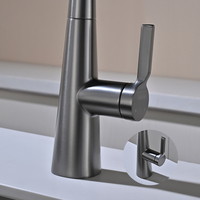 Robinet de cuisine monocommande avec douchette extractible, mitigeur eau chaude et froide, en laiton, avec cartouche céramique, à poser sur plan, finition brossée, garantie 5 ans