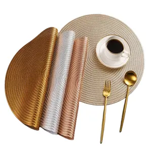 Rattan place mats good quality heat insulation braided table mat round table mats gold sliver pvc placemat