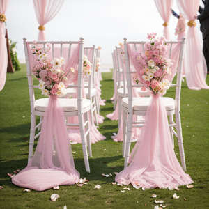 Voile de chaise en gaze de beauté, ruban en maille fleurie, rideau transparent, décoration de <span class=keywords><strong>mariage</strong></span> pour hôtel, housse de chaise, tissu de robe de mariée, <span class=keywords><strong>cravate</strong></span> en mousseline - Product Image 5