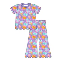 Ensembles de vêtements d'Halloween pour filles, haut à manches courtes à imprimé chauve-souris et pantalon évasé à ourlet festonné, vêtements de fête pour enfants