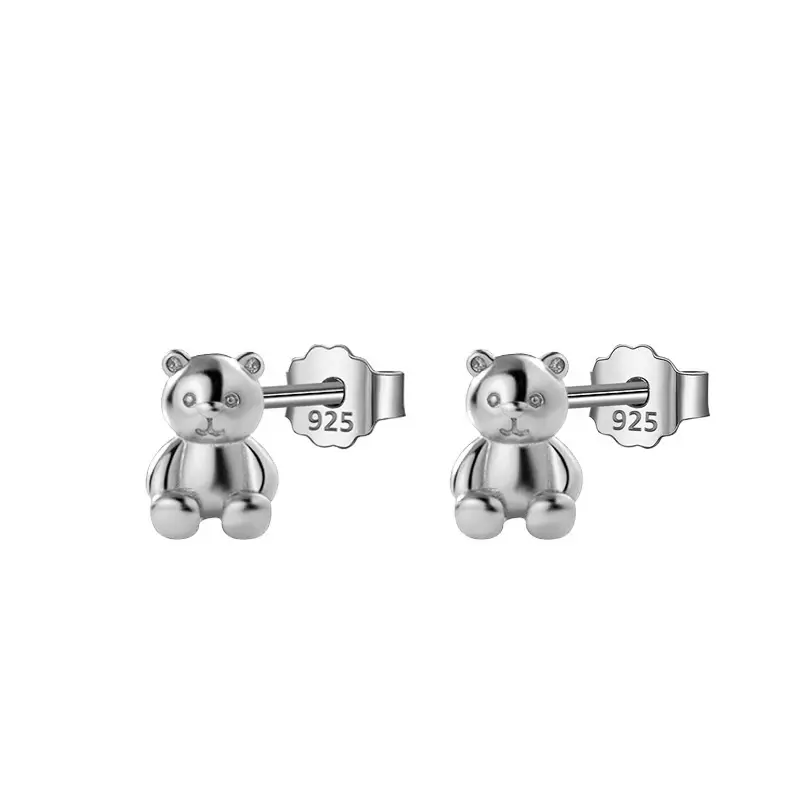 TrustDavis 2021 New Authentic 925 Sterling Silver Earring Sweet Bear Animal Stud Earrings for Women Fashion Trendy Jewelry F375