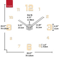 Grand Horloge Murale Analogique Dorée DIY en Acrylique Effet Miroir, Mecanisme Quartz Silencieux, Sans Cadre, Décoration pour Cuisine, Vente en Gros, 120cm
