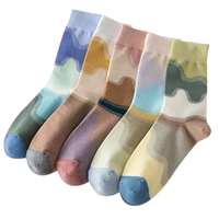 Chaussettes d'hiver chaudes pour femmes, style standard, 100 % coton, longueur mi-mollet, motif géométrique contrastant, bordure tricotée