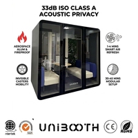 UNIBOOTH Cabine de réunion robuste en aluminium insonorisée 33 dB, ignifuge ISO 23351, montage rapide, pour bureau à domicile, centre commercial, espace de travail, design moderne