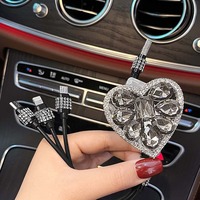 Pengisi Daya Mobil 3 in 1 Bling Diamond Kabel Data USB Mobil Pengisi Daya Ponsel Kristal