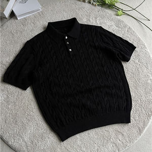 2026 New Arrival <b>Thick</b> Yarn Woven Pattern Top Twisted <b>Rope</b> Knit Polo Shirt Short Sleeve Versatile Trendy Minimalist Polo - Product Image 4