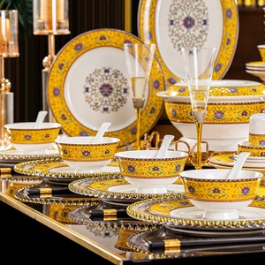 Juego de Vajilla de Cerámica de 58 Piezas, Precio de Fábrica, Jingdezhen, Esmalte de Color, Lujoso, Relieve Amarillo/Azul, Estilo Real <span class=keywords><strong>Chino</strong></span>, Sin Plomo ni Cadmio - Product Image 3