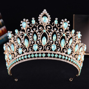 <span class=keywords><strong>Couronne</strong></span> de Mariée de Luxe Bleu Royal en Cristal, Tiara Baroque Plaqué Or, Grande <span class=keywords><strong>Couronne</strong></span> de Reine Saphir, Accessoires de Cheveux pour Mariage et Bal de Promo pour Femmes - Product Image 5