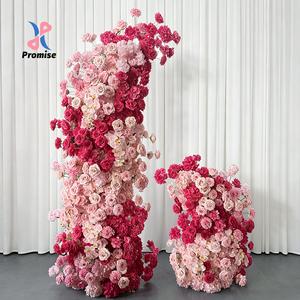 Promise Handmade <b>Artificial</b> <b>Flower</b> Pillar Arch Mixed Pink Red Roses Romantic Dreamy Wedding Decoration Reusable Recyclable - Product Image 1