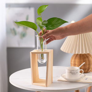 Dropship Plant Terrarium With Wooden <b>Stand</b> Frame Glass Vase for Hydroponics Plants Home Garden Office Decoration - Product Image 4