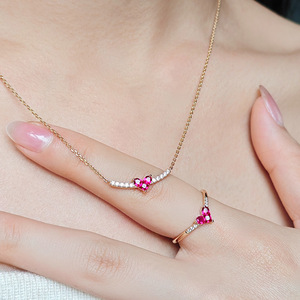 Thiết lập vô cực làm bằng tay <span class=keywords><strong>Ruby</strong></span> đỏ trái tim hình chữ V trang trí màu trắng sóng đính hôn Vòng tốt - Product Image 5