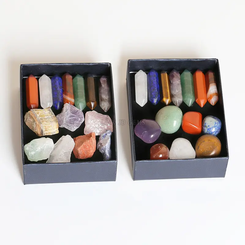 Piedras chakras conjunto de cristais, cristais e pedras preciosas sem cortes, caixa de enfeites 7 chakras, conjunto de cristal de pedra de cura