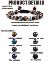 Nouveau Bracelet en Pierre Œil de Tigre Cristal de Guérison, Bracelet Tressé en Hématite à Perles Facettées pour Femme, Cadeau Bijou