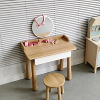 Ensemble de table en hêtre massif avec miroir, bureau de maquillage moderne pour enfants avec tiroirs pour chambre à coucher, centre de jeu dramatique préscolaire