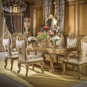 8 डाइनिंग कुर्सियां परिवार ठोस लकड़ी नक्काशीदार शास्त्रीय डाइनिंग रूम फर्नीचर सेट - Product Image 1