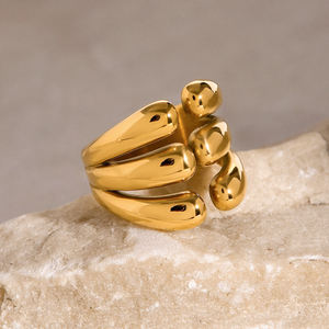 Gioielli J&D Fashion, Anelli Aperti Asimmetrici <span class=keywords><strong>a</strong></span> <span class=keywords><strong>Fascia</strong></span> <span class=keywords><strong>Larga</strong></span> in Acciaio Inossidabile Placcato Oro 18K, Ipoallergenici - Product Image 3