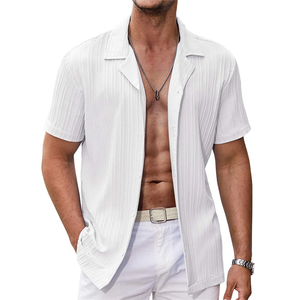 <span class=keywords><strong>HO</strong></span> nuova camicia da uomo in cotone tinta unita a maniche corte in lino stile europeo americano elegante e Casual chiusura monopetto lunga - Product Image 3