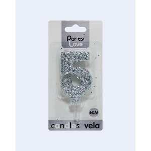 Party Love <b>Candle</b> Number 5 Silver Glitter 6Cm Birthday Cake Decoration - Product Image 1