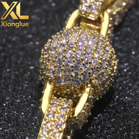 Collar Unisex de Hip Hop con Baño de Oro de 18K, Cobre con Circonitas, Diseño de Trébol de Cuatro Hojas y Eslabones Cubanos Esféricos, 24/18 Pulgadas