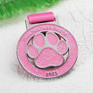 Medalla de carrera de Pata de Gato cinta con purpurina Rosa metálica personalizada - Product Image 3