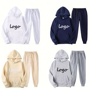 Ensemble de survêtement en coton pour homme, personnalisable, uni, avec sweat à capuche et pantalon de jogging, pour le sport et le fitness, décontracté, en molleton, deux pièces - Product Image 2