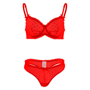 Ensemble de lingerie <span class=keywords><strong>sexy</strong></span> en deux pièces avec soutien-gorge à armatures, en maille pelucheuse à motif cœur, dentelle transparente, effet push-up, broderie <span class=keywords><strong>3D</strong></span>, respirant et fin - Product Image 2