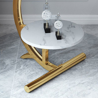 Table basse moderne en métal blanc, petite table d'appoint de luxe en marbre pour salon, mobilier de maison et d'hôtel, table d'angle ronde en pierre