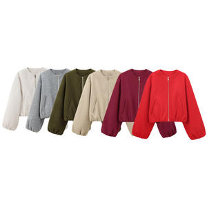Chaqueta Blusón Acolchada Suave con Cierre, Manga Regular, Cuello Holgado, Tejido de Ganchillo, Nueva Colección de Otoño 2026 para <span class=keywords><strong>Mujer</strong></span> - Product Image 1
