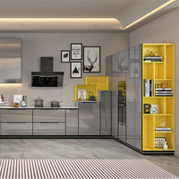 Fabricant chinois Ensemble complet Armoire gris clair haut de gamme en acier inoxydable Armoire de cuisine personnalisée en forme de U pour appartement