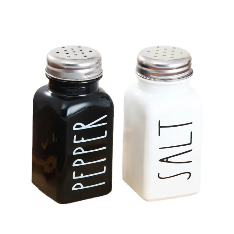 Новый дизайн, портативные черно-белые бутылки для специй и барбекю, стеклянная банка для специй, набор для соли и перца