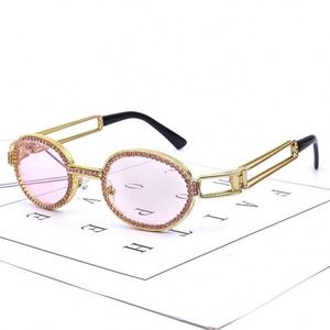 Lunettes de soleil rondes colorées de luxe rétro à la mode, petites lunettes de soleil en strass pour femmes, lunettes de soleil steampunk en diamant - Product Image 6