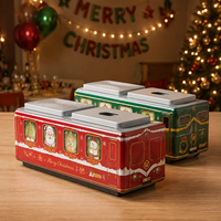 Boîte de rangement en métal imprimée pour cadeaux de Noël avec motif ferroviaire, boîte en étain multi-usages pour la décoration de Noël à la maison