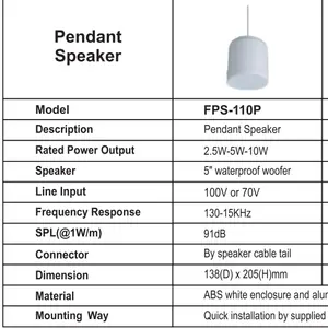 100w屋内PAシステム18インチペンダントスピーカー100v屋内/屋外スピーカーリスニング用