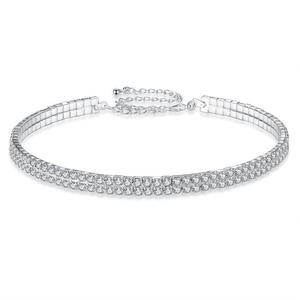 קריסטל תכשיטים מלאכותיים אוסטריה שרשרת ריינסטון קולר שני שורה שתי שכבה צווארון שרשרת - Product Image 1