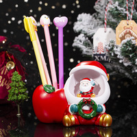 Boîte à crayons de Noël personnalisée Décoration intérieure Père Noël et porte-crayon en résine en forme de pomme lumière LED cadeau souvenir de Noël