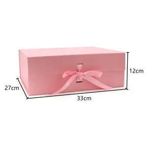 Quality Custom Logo Size Ribbon Folding Box Pink And Black Gift Paper Boxes Rectangle Shape Magnetic Packaging