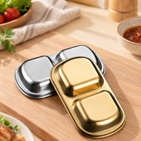 Plat à sauce multi-compartiments en acier inoxydable SUS304 or et argent pour pique-nique en extérieur, camping, barbecue, plateau à assaisonnements